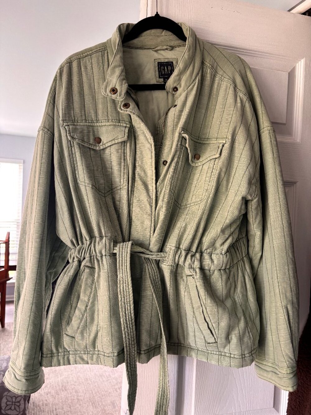 Sage Green GAP Quilted Utility Belted Jacket - (Size xl)